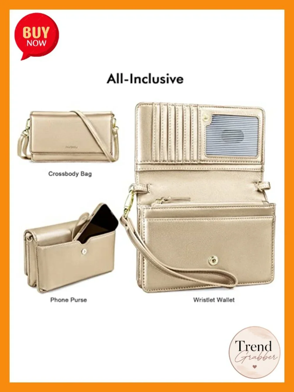 Faux Leather Crossbody Purse with RFID Blocking, Adjustable Strap, Wristlet
